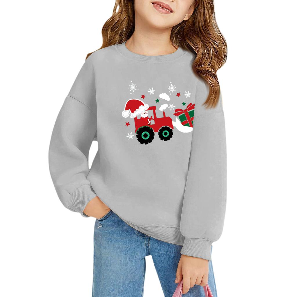 Рождественские пуловеры с круглым вырезом для девочек, детские топы с принтом