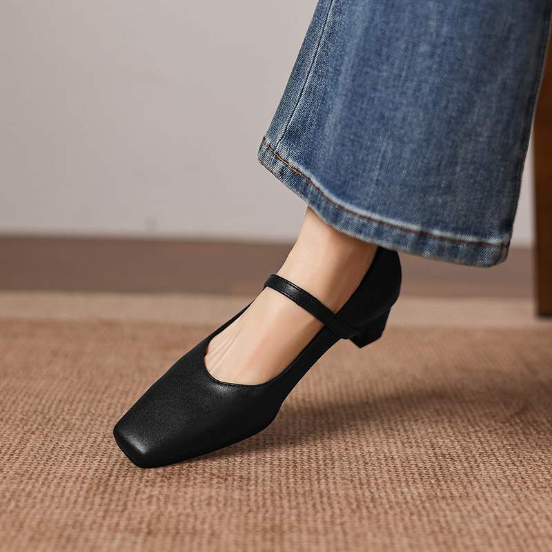 Krazing Pot Микрофибра Квадратный носок Толстый средний каблук Весенне-летняя обувь Большой размер 43 лаконичный стиль Женские туфли-лодочки для офиса