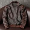 The First Layer of Cowhide Leather Jacket Men's Stone Grinding Retro Old Denim Leather Jacket Short Jacket