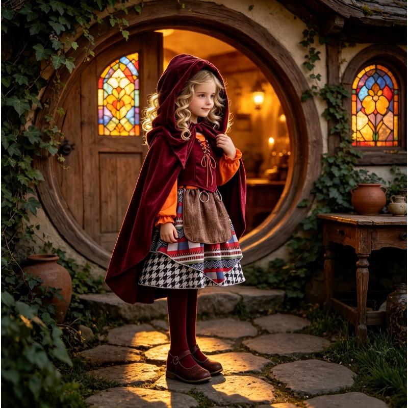 Halloween Costume Girls Medieval Witch Red Riding Hood Cape Dress Set Long Sleeve Role Play Outfit Kids 3-8 Years