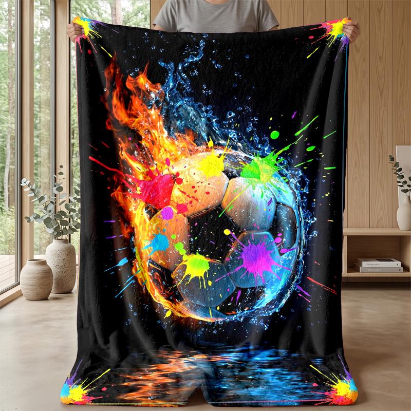 Soccer Ball in Flames 3 Theme blanket Lightweight Warm Flannel Blanket Decorative Throw Blanket for Home Decoration