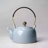 Небесно-голубой чайник печи Жу, высококачественная реставрация, фарфоровый чайник Жу с боковой ручкой, чайник с деревянной ручкой, винтажный чайник с подъемной ручкой, чайный сервиз