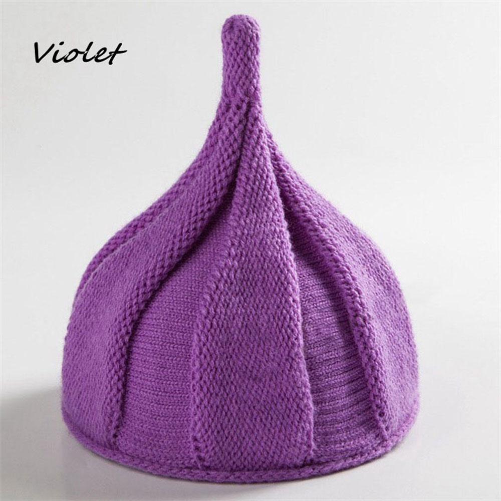 Funny Warm Winter Beanie Pointed Hats Windmill Caps Knitted Wool Twisted Flower