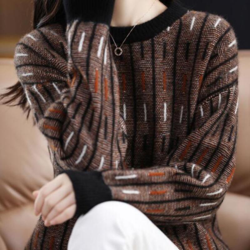 Свободный пуловер с круглым вырезом, женский свитер на осень и зиму 2022, повседневный цветной и универсальный вязаный свитер, пуловер, пальто