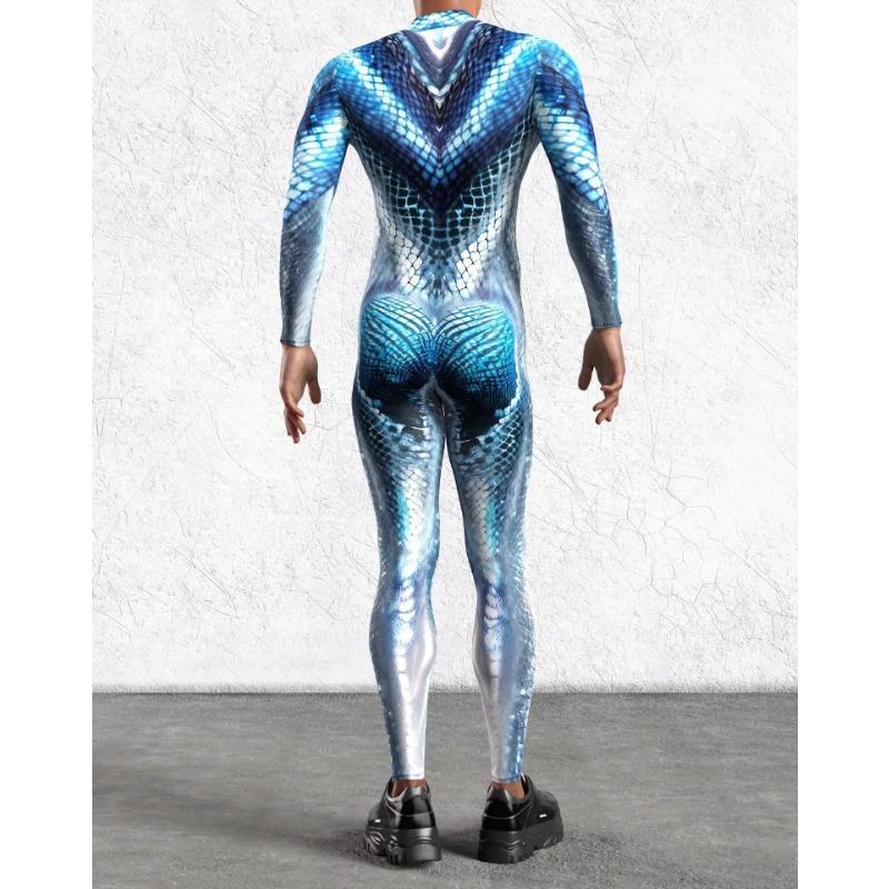 Halloween Men Mermaid Cosplay Jumpsuit Fish Scale Cyber Armor Bodysuit Steampunk Zentai Suit Carnival Party Show Cycling Catsuit