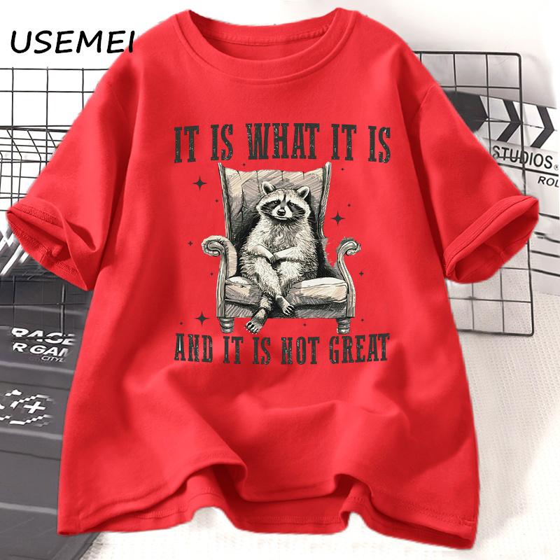 Футболка в стиле ретро с забавным енотом унисекс унисекс It Is What It Is Cute But Feral Racoon Футболка с изображением любителя животных Футболки из хлопка с коротким рукавом