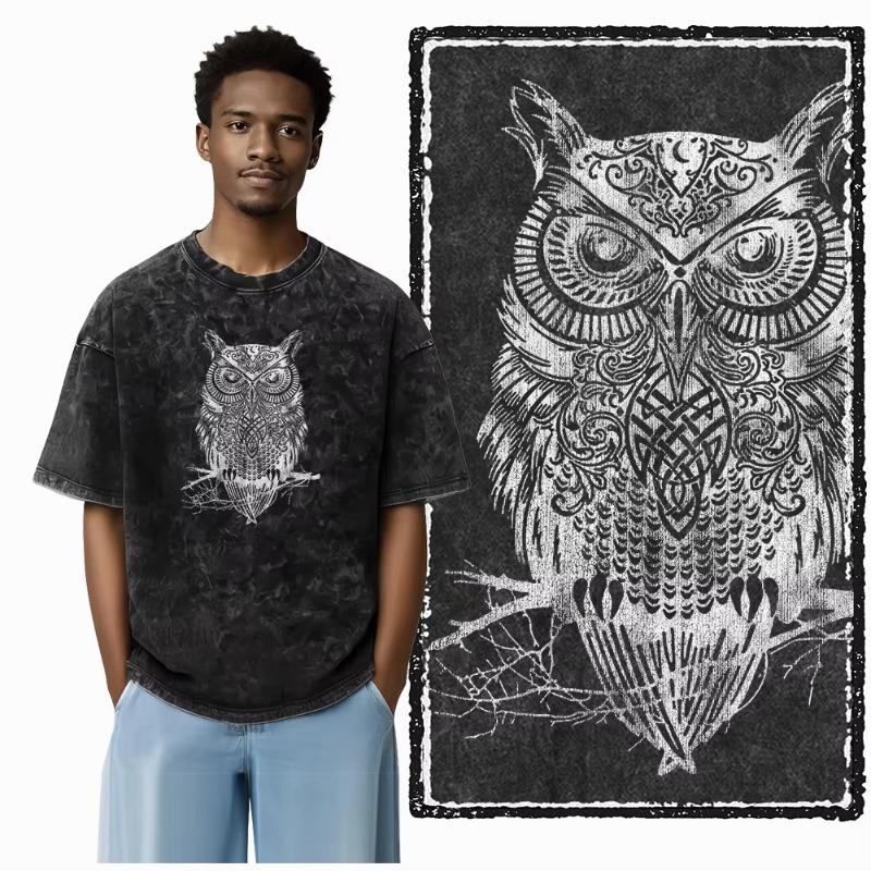 DH OWL Печатная 100% Хлопок Кислотная Стирка Эксклюзивный Графический Унисекс Футболка Крутая Винтажная Уличная Одежда Мужские Футболки Большого Размера Футболка для Мужчин