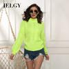Женский флуоресцентный вязаный свитер больших размеров с длинными рукавами, свободный женский пуловер с полувысоким воротником