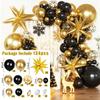 134pcs black and gold with gold confetti balloon garland arch set, suitable for birthday, Christmas, and New Year decorations