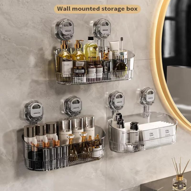 Стеллаж для хранения на присосках, прозрачный золотой, без перфорации, полка-сушилка для ванной комнаты, настенный органайзер
