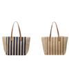 Striped Straw Shoulder Bag Bohemian Women Shopping Handbag Portable Weave Tote Bag  Girl