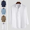 Мужская рубашка с длинными рукавами и воротником-стойкой, мужская молодежная повседневная однотонная простая свободная рубашка