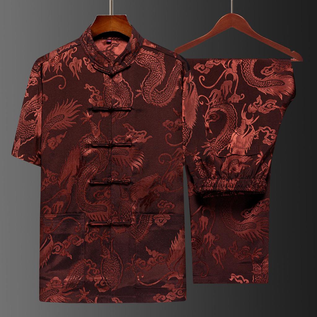 Костюм Тан мужской с коротким рукавом в китайском стиле, костюм для отца, летний костюм, костюм китайского дедушки, мужской