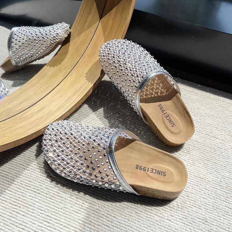 Мода 2025 Новая Мода Платформа Сетка Стразы Баотоу Шлепанцы Женские Уличные Ленивые Пляжные Сандалии