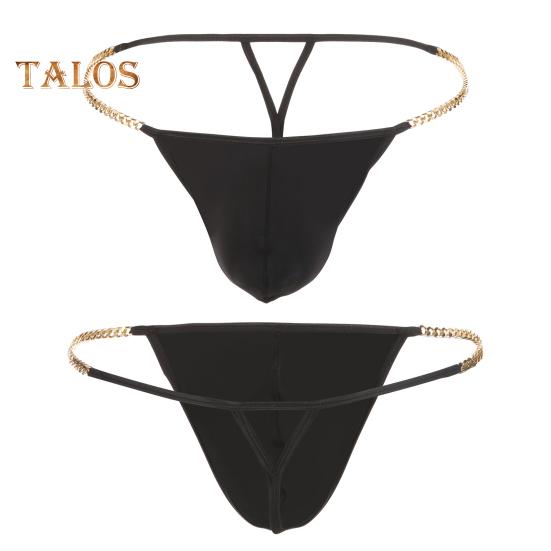 Men Thong Ice Silk Underwear Sexy G-Strings Metal Chains Hollow Out Comfortable Briefs Slim Fit High Elasticity Panties