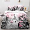 Paris Eiffel Tower Themed Duvet Cover Set City Landscape Sky Cloud Comforter Cover Home Decor Romantic Bedspread Cover King Size