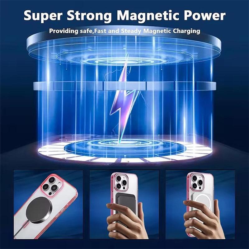 Сильный магнитный чехол Magsafa Hybrid для iPhone 16 15 14 13 12 11 Pro Max Plus Mini Candy Color Matte Hard PC Cover Silicone
