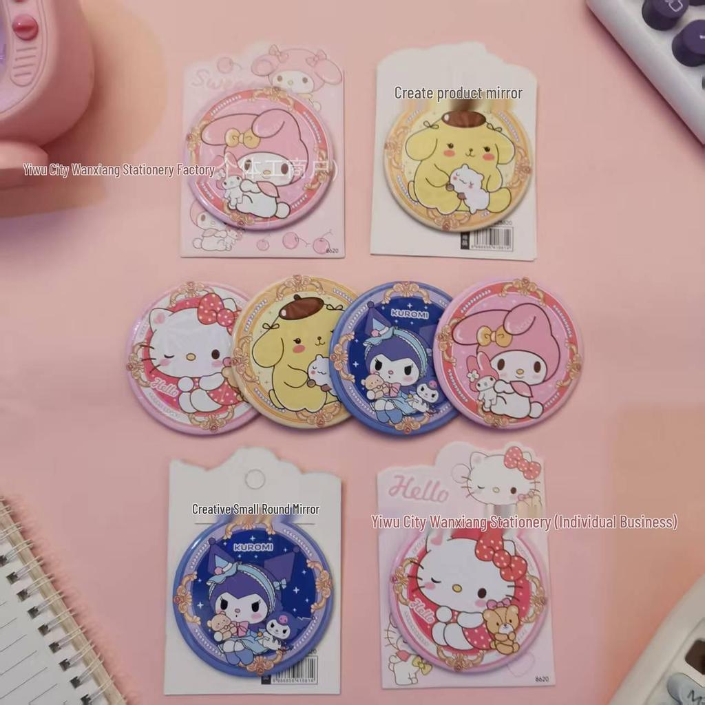 Милое Мультяшное Мини Круглое Зеркало Sanrio - Портативное, Высокая Привлекательность для Детей и Студентов, Дизайн 'Девичье Сердце'