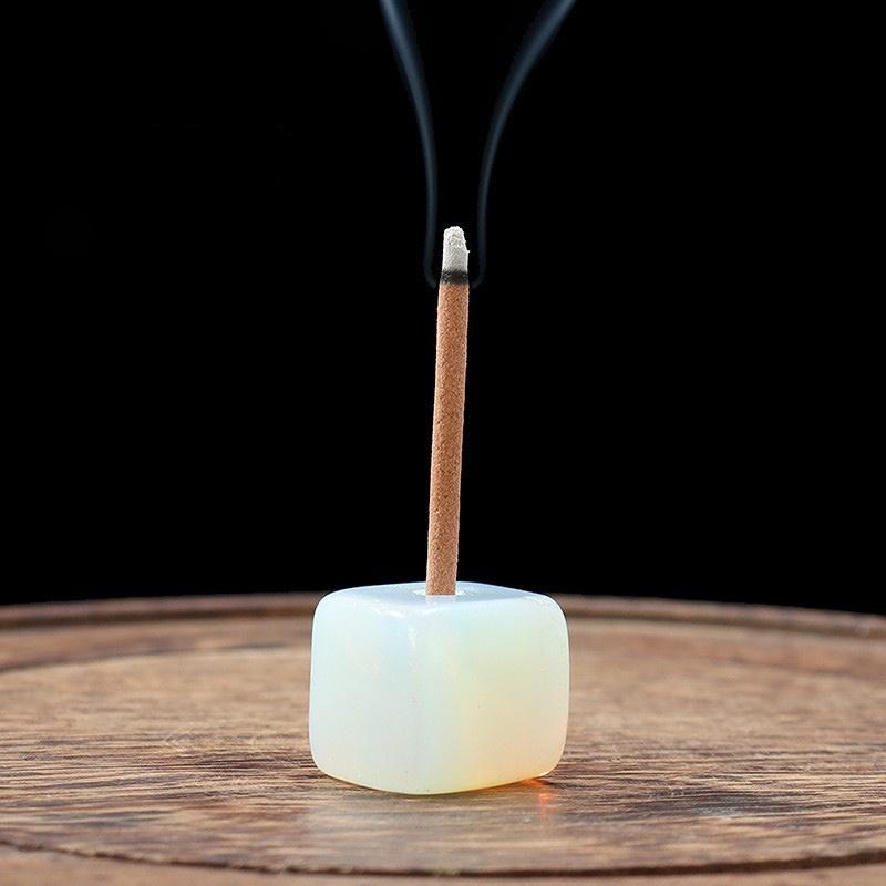 Square Natural Gemstone Incense Burners Agates Crystal Rose Quartz Amethyst Incense Holder Base Aromatherapy Healing Decoration