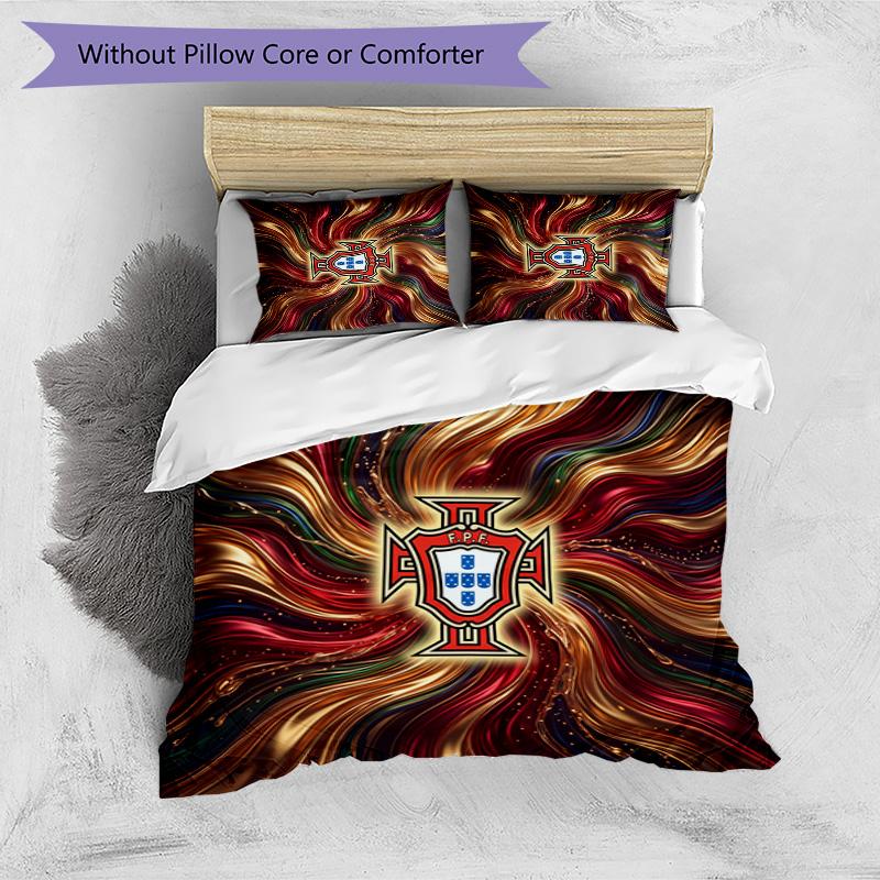 Portugal Football Printed Bedding 3 Piece Set Cozy Breathable Bed Cover Set as Housewarming Holiday Gift