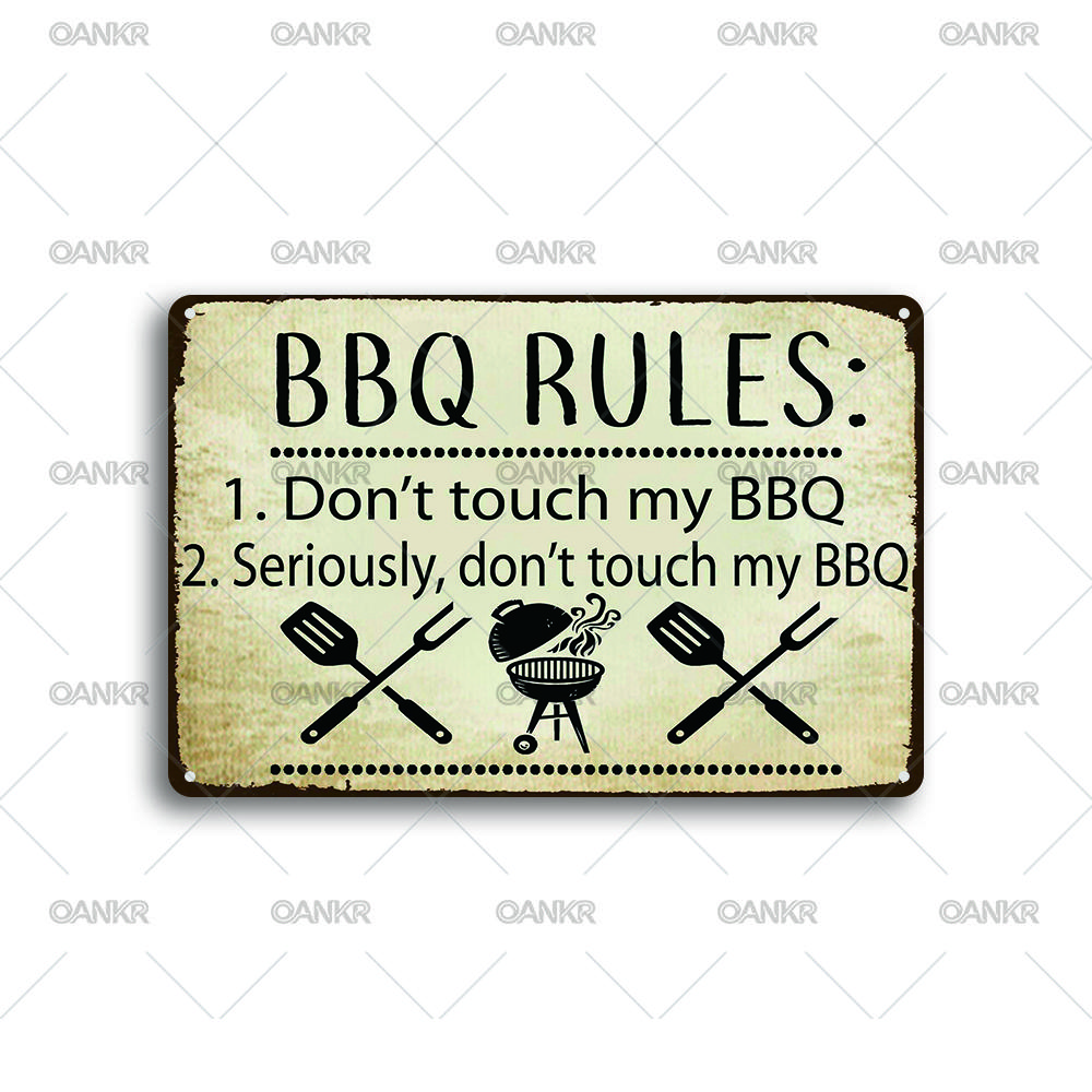 Vintage BBQ Rules Metal Poster Tin Sign Perfect Gift Retro Barbecue Art Poster Metal Signs for Backyard Bar Garden Wall Deocor