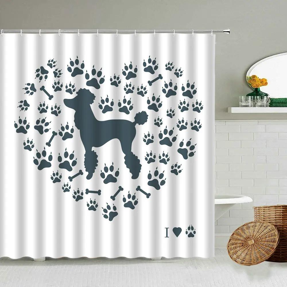 Cartoon Hand-Painted Animal Shower Curtain, Cat, Bird, Rabbit, Plant, Flower, Child Bathroom Decor With Hook