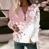 Женская толстовка, пуловер, базовая четверть, молния с длинным рукавом и принтом цветов, толстовка с капюшоном, повседневный топ