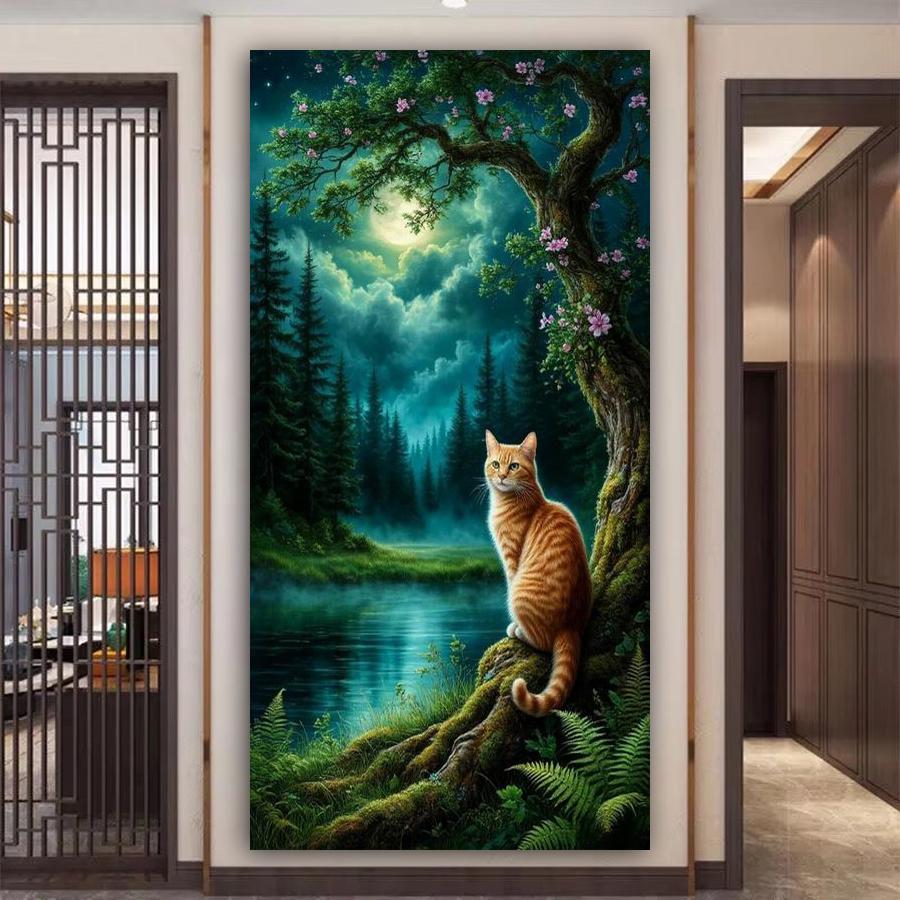 Forest River Cat Large Size Diamond Painting Scenery Animals Diy Full Square Round Drill Rhinestone Embroidery Mosaic Cross Stitch Kits