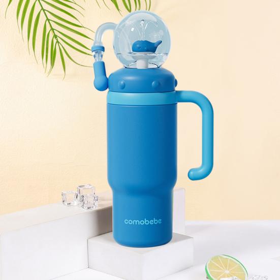 Стакан-фонтан в форме кита 710 мл из нержавеющей стали с забавным эффектом фонтана, герметичная, непроливаемая, с трубочкой, для детей и взрослых