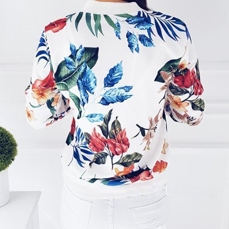 Женская куртка, модная женская куртка-бомбер на молнии с цветочным принтом в стиле ретро, повседневное пальто, весенняя верхняя одежда с принтом, большие размеры