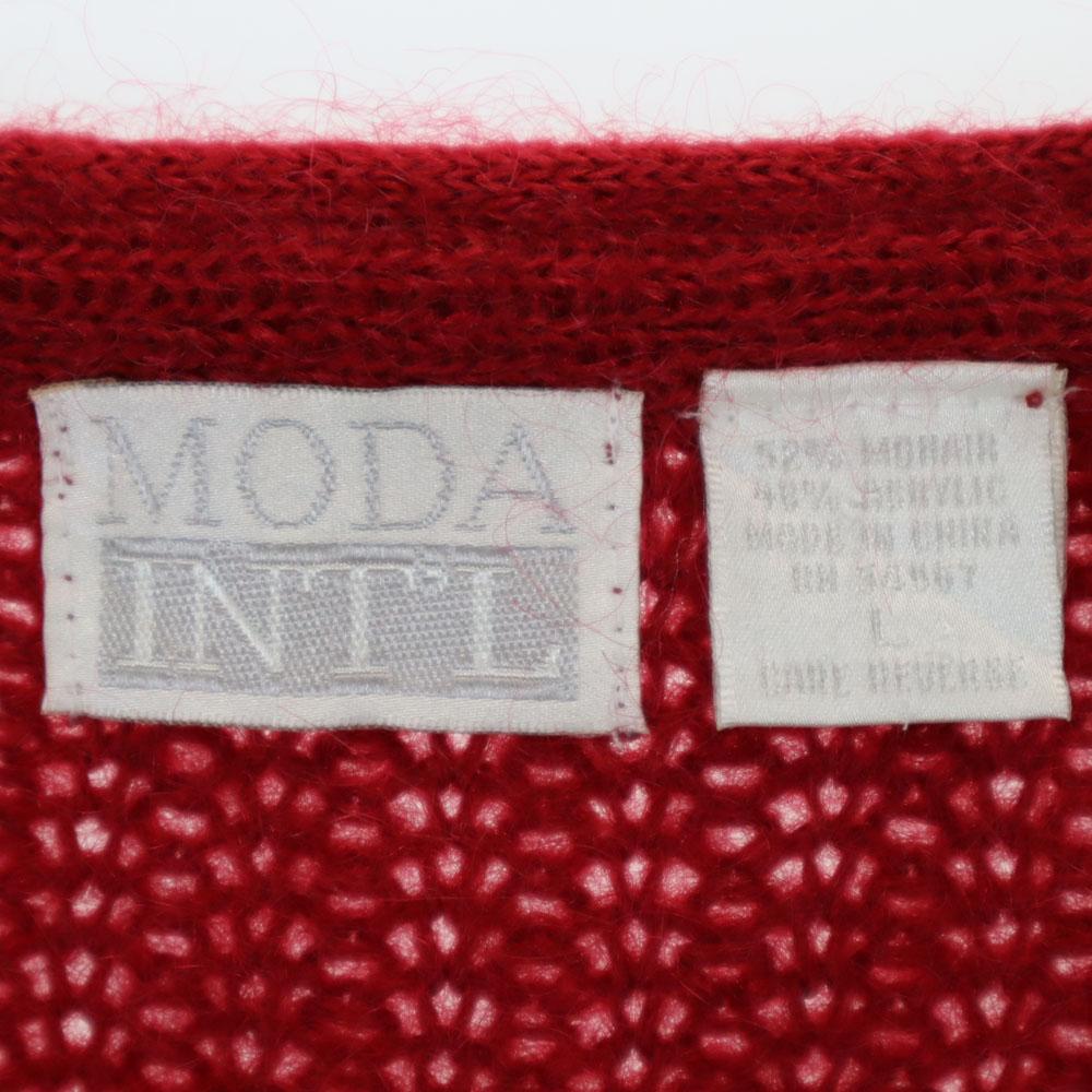 MODA INT'L 80-е Мохер Смесь Винтажный Вязаный кардиган с длинным рукавом L Красный Женский Б/У
