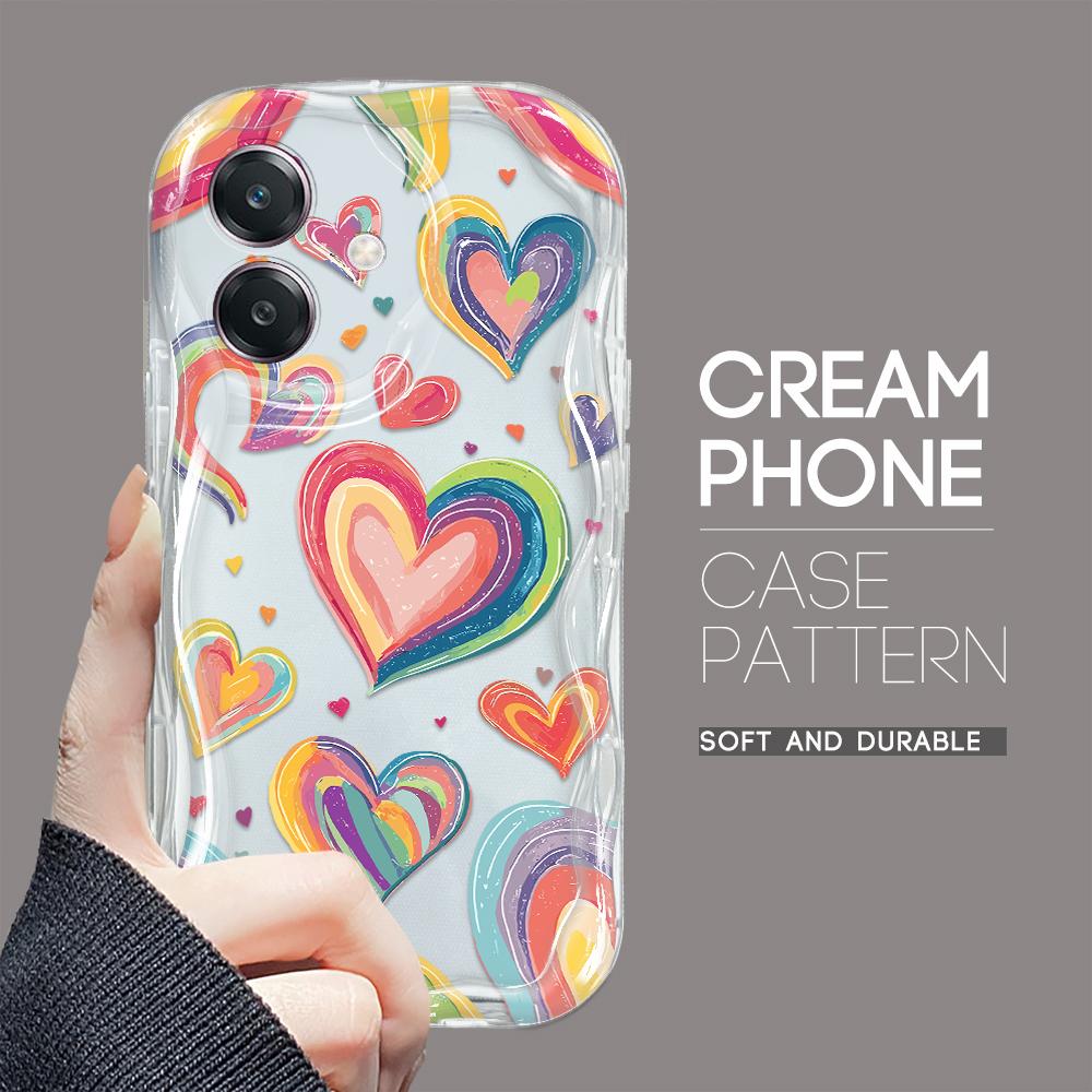 Для OPPO A38 A18 A60 A58 A57s A96 Reno12 13 Realme C31 C30 Vivo V30 Y27s Y28 Y36 Y76 красочный Love Heart Soft Wave Ege ударопрочный чехол