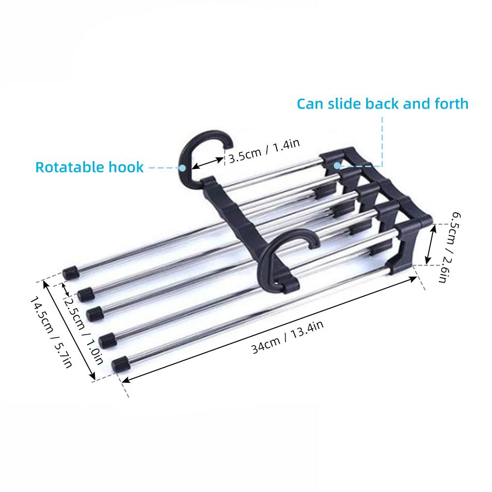 Clothes Hangers Multifunctional Smart Pants Organizer Space Save Non-Slip 5 Layers Closet Storage Organizer 2 Pack Black color