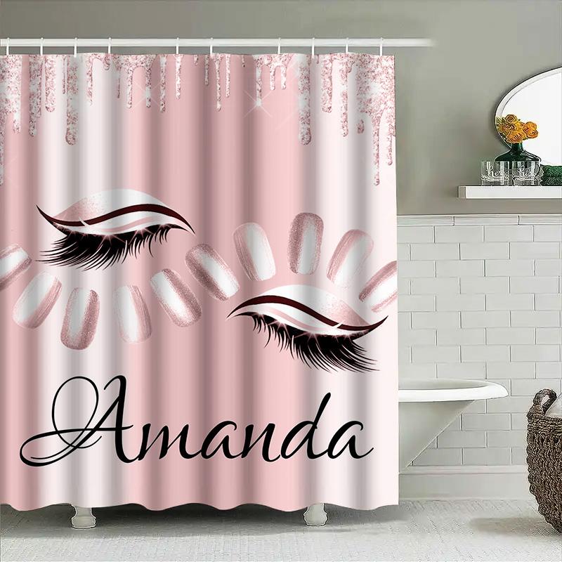 Luxury Pink Sparkling Shower Curtain Custom Name Printed Waterproof Bath Rug Cover Home Decor Bathroom Accessories