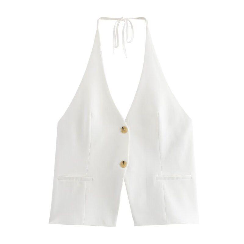 Fashion Style 2024 Autumn New Women's Clothing Stylish V Neck Bowknot Decoration Hanging Collar Tops 3067004