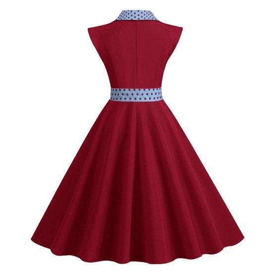 Элегантное женское платье с воротником в горошек и бантом на талии. Милый стиль, повседневное вечернее платье без рукавов с узкой талией. Тонкое женское платье средней длины.