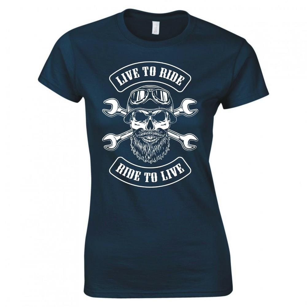 Biker Live To Ride Ride To Live Ladies Skinny Fit Tshirt