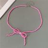 Korean Fashion Knotbow Choker Necklace for Girl Trendy Romantic Handmade Rice Beads Short Neck Jewelry Gift for Friend