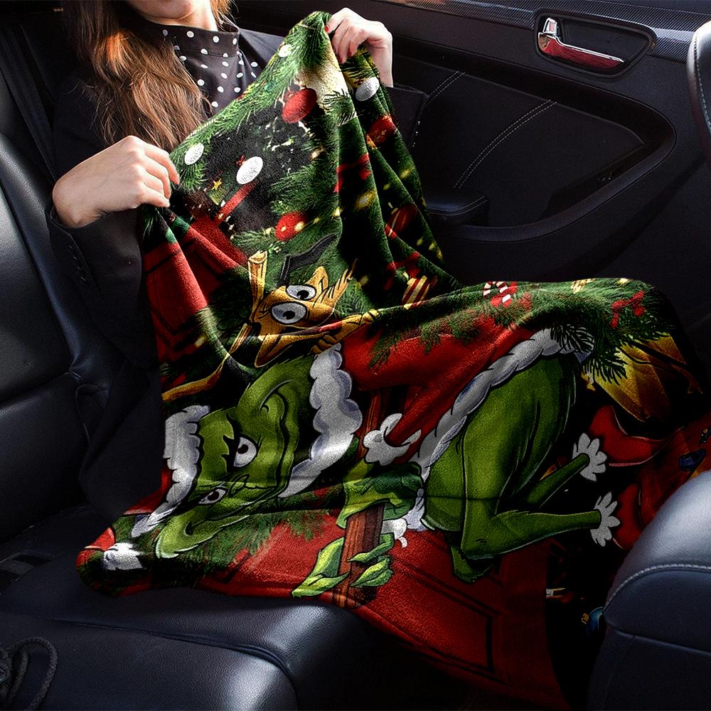 Grinch Christmas Door Scene Blanket Soft Throw Blanket For Home Bedroom Bed Sofa Travel Office Solid Christmas Blanket