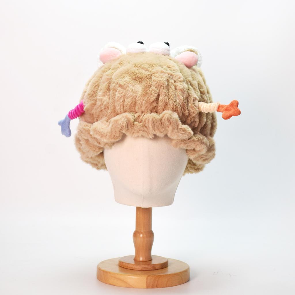 Rabbit fur cute spoof fun hat female winter big head circumference showing face small thick knitted huge wool hat cold hat