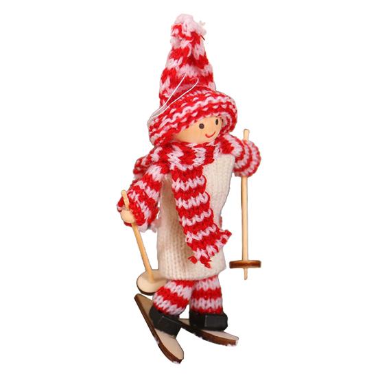 Christmas Ski Girl Doll Handmade Knitted Hat Clothes Reusable Xmas Tree Hanging Gnome Decoration Ornament Pendant Party Holiday Festival Gift