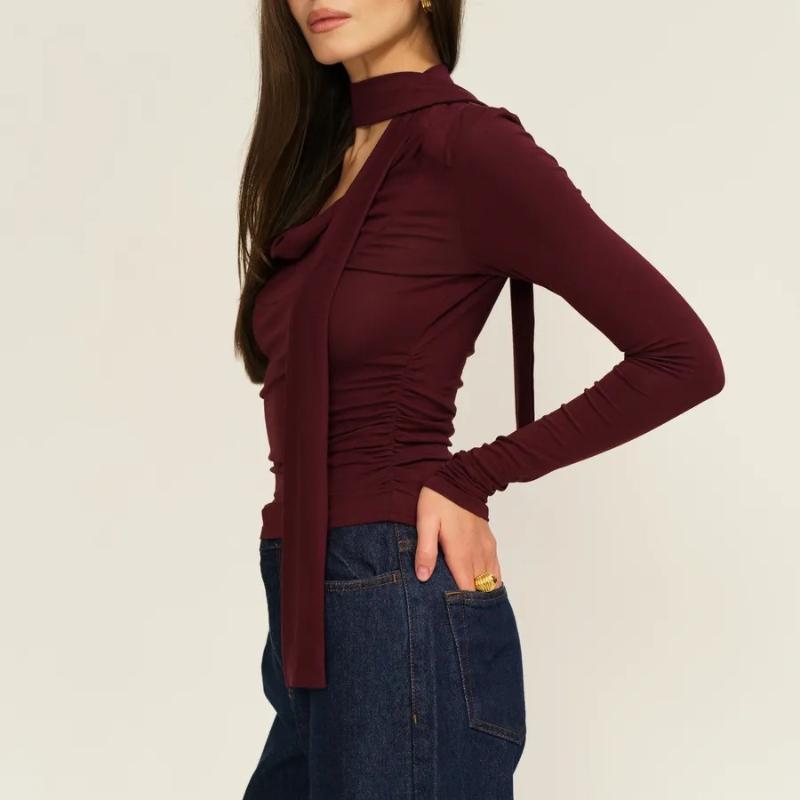 Весенне-осенний уличный топ с длинным рукавом, облегающий, короткий