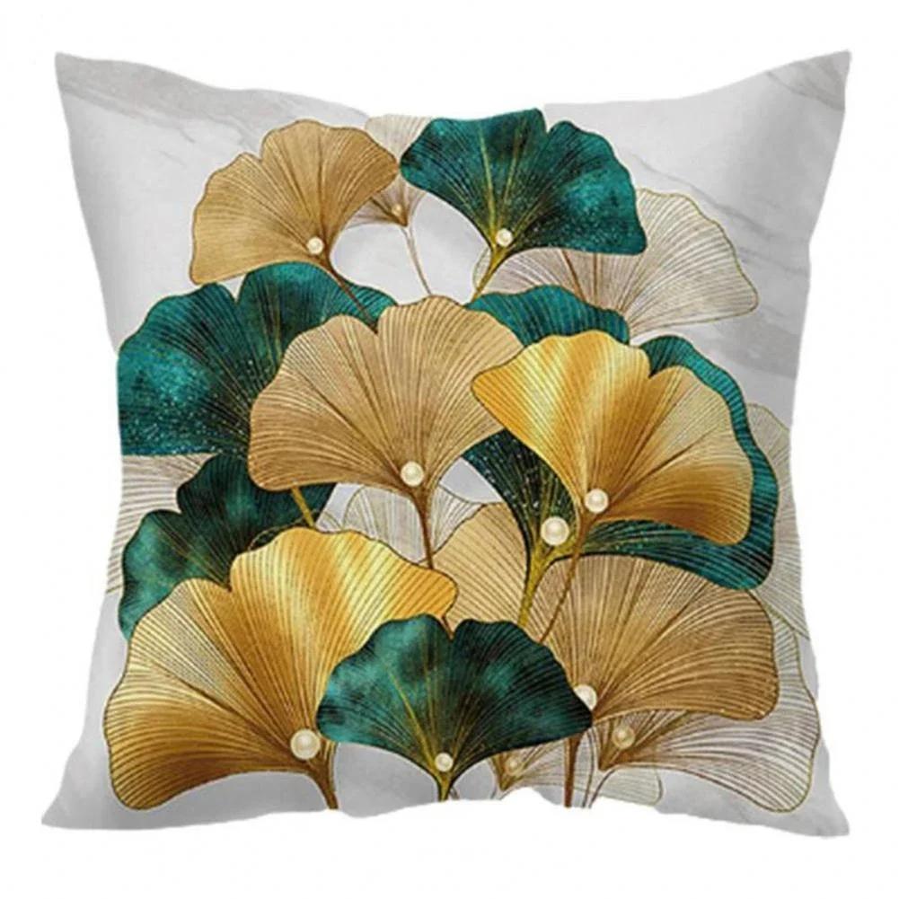 35/40/45CM Ginkgo Biloba Polyester Cushion Cover Waist Pillow Case Black Golden Leaves Living Room Chair Sofa Home Decoration