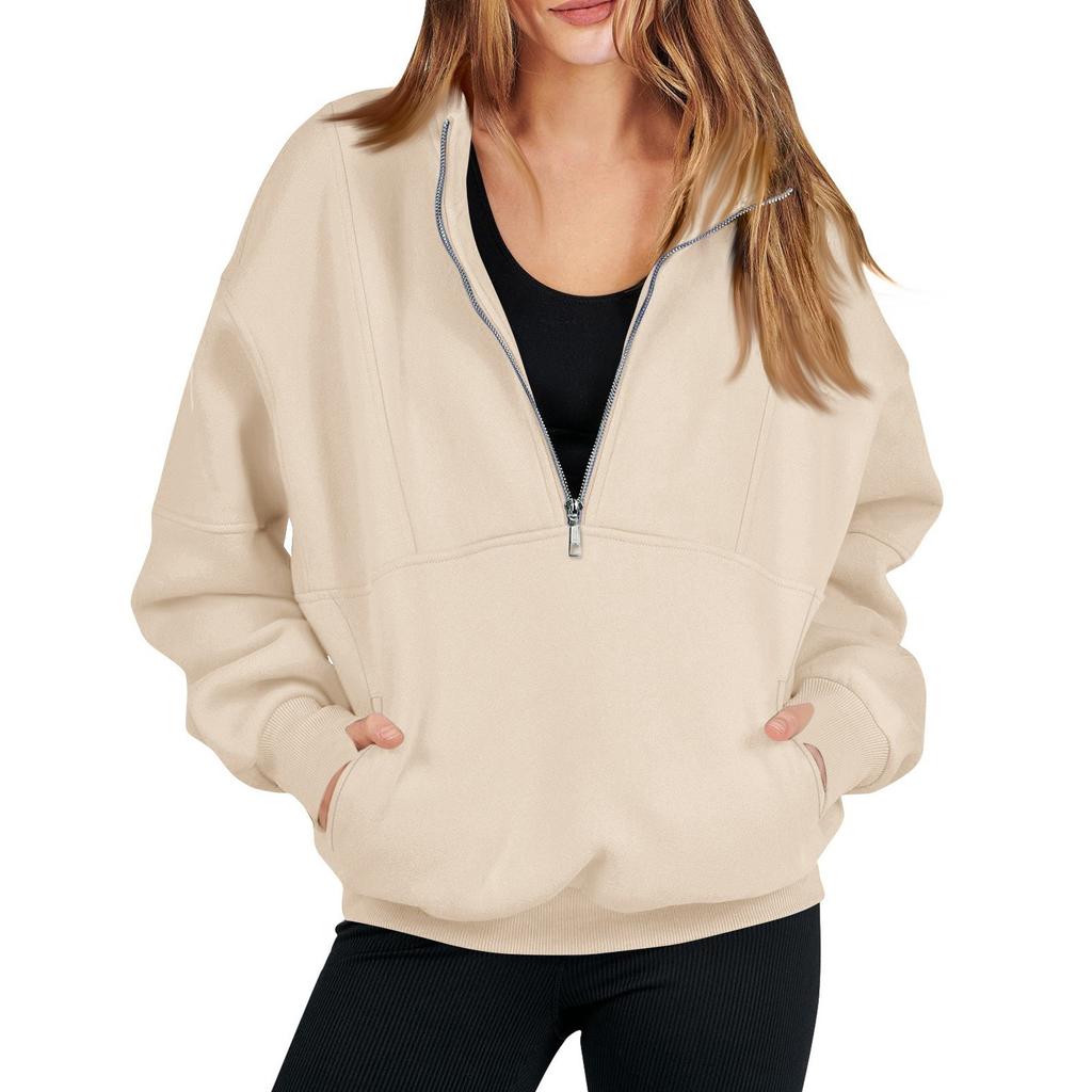 Женская модная однотонная повседневная толстовка с длинными рукавами и карманом на молнии