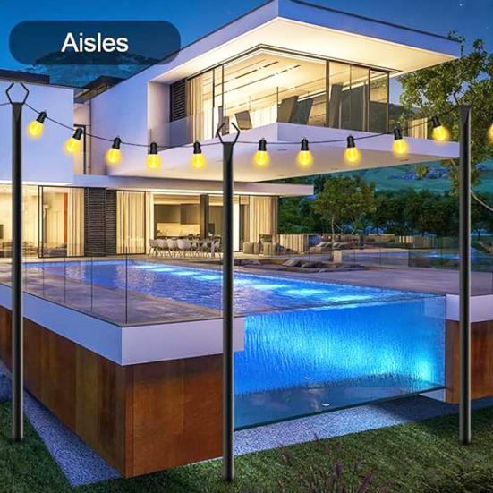 String Light Pole 10 Ft Coated Metal Pole with Fork Outdoor Light Pole with Spikes String Light Holder for Patio Deck Garden Wedding Party Decor