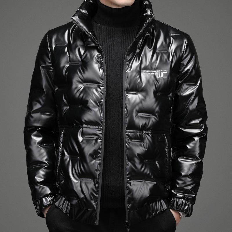 Мужская короткая зимняя куртка-пуховик, новый стиль, утолщенный блестящий воротник-стойка, модная повседневная теплая куртка для молодежи и среднего возраста