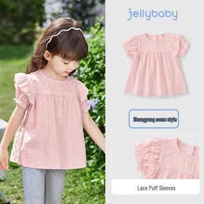 Детская хлопковая рубашка с коротким рукавом и воротником-куклой JELLYBABY
