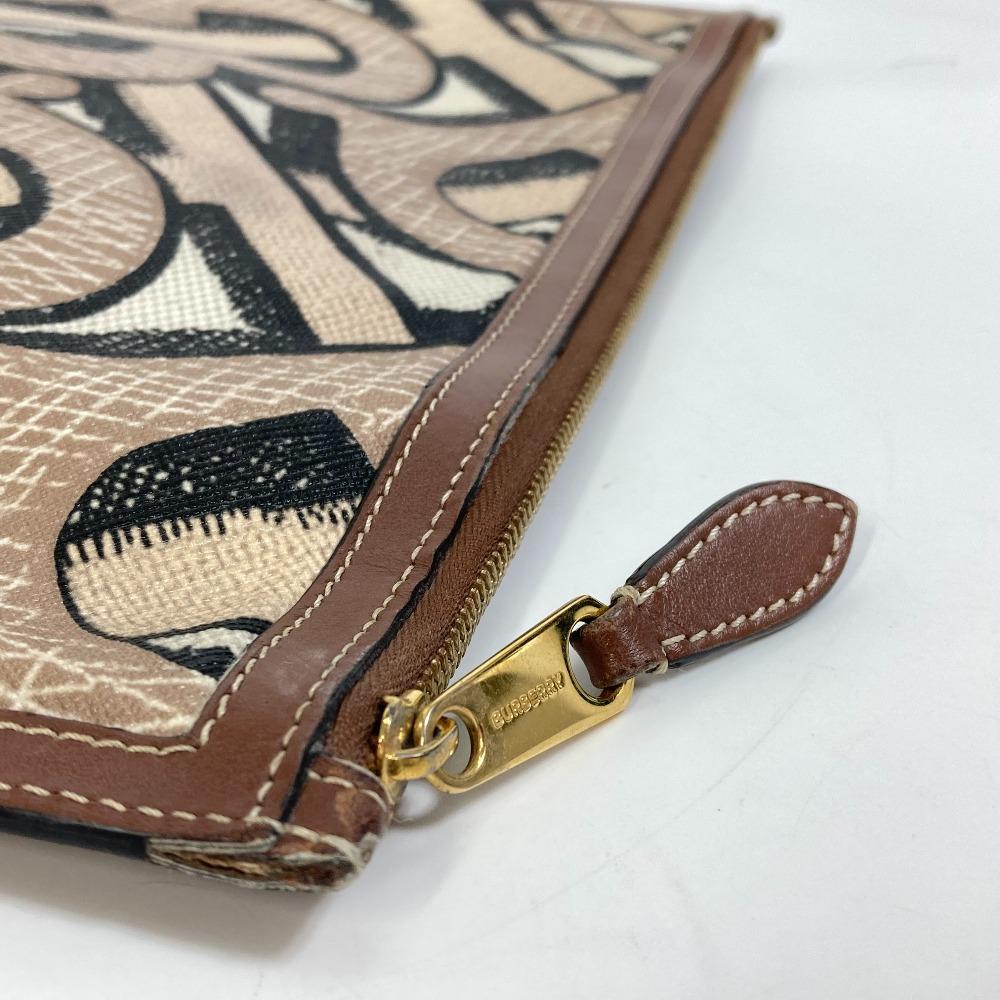 BURBERRY bag TB whole pattern fastener zip Clutch bag PVC/Leather Brown