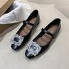 Temperament Rhinestone Silver Mary Jane Single Shoes Women's Shoes 2025 New Summer Flat Bottom with Skirt Gentle Evening Shoes