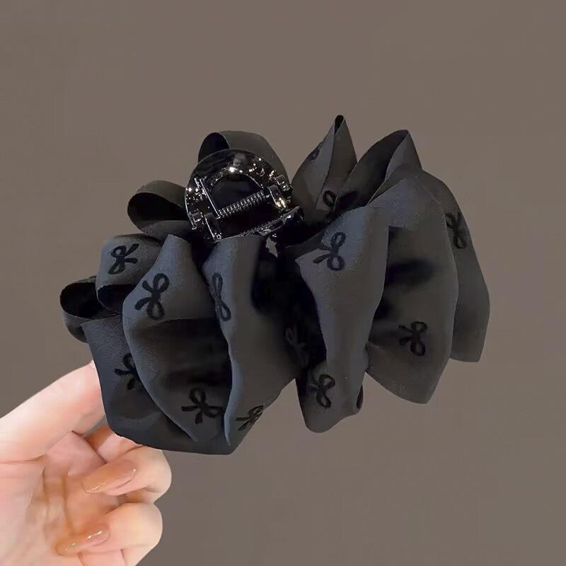 Large Summer Lace Edge Bow Claw Clip Hair Accessory for Women - Multi-Layer Feather Design
